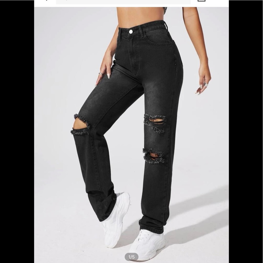 COPY - SHEIN high waist ripped straight jeans Sz. L (8/10)